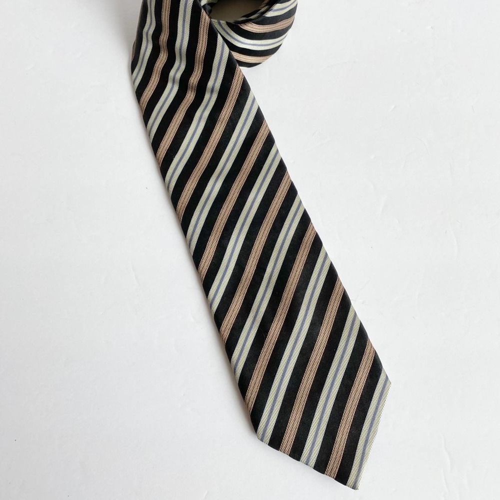 ALEXANDER JULIAN COLOURS Men's Black/Tan Stripe Handmade Silk Necktie sz OS